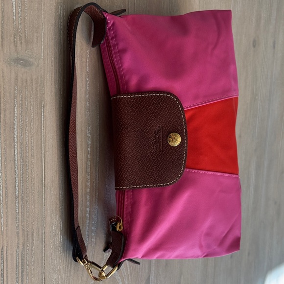 Longchamp Pink and Red Shoulder Bag with Brown Accent - Picture 6 of 6